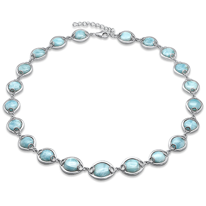 Natural Larimar .925 Sterling Silver Necklace 16" + 1.5" Ext