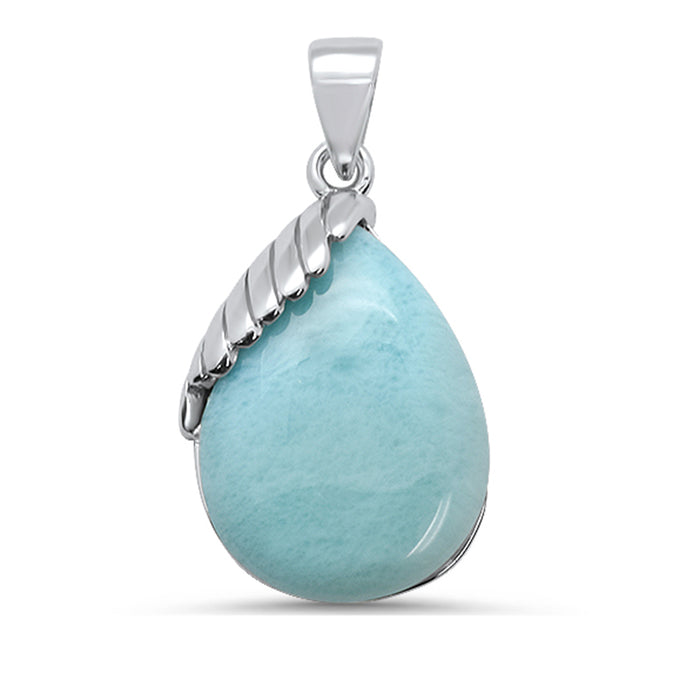 Elegant Pear Shaped Natural Larimar .925 Sterling Silver Pendant