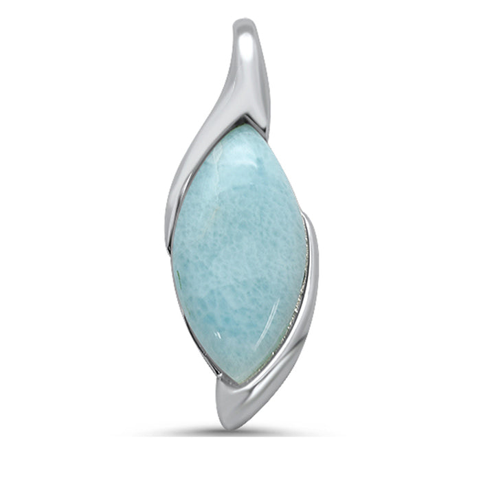 Elongated Natural Larimar .925 Sterling Silver Pendant
