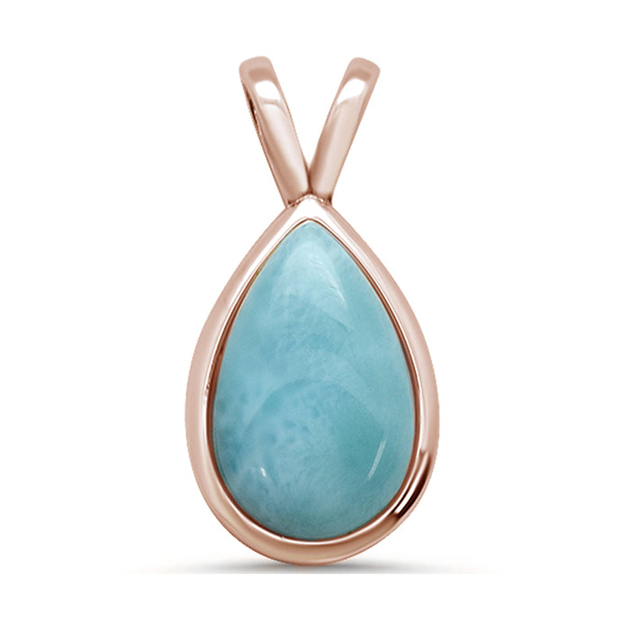 CLOSEOUT! Rose Gold Plated Pear Shaped Natural Larimar .925 Sterling Silver Pendant