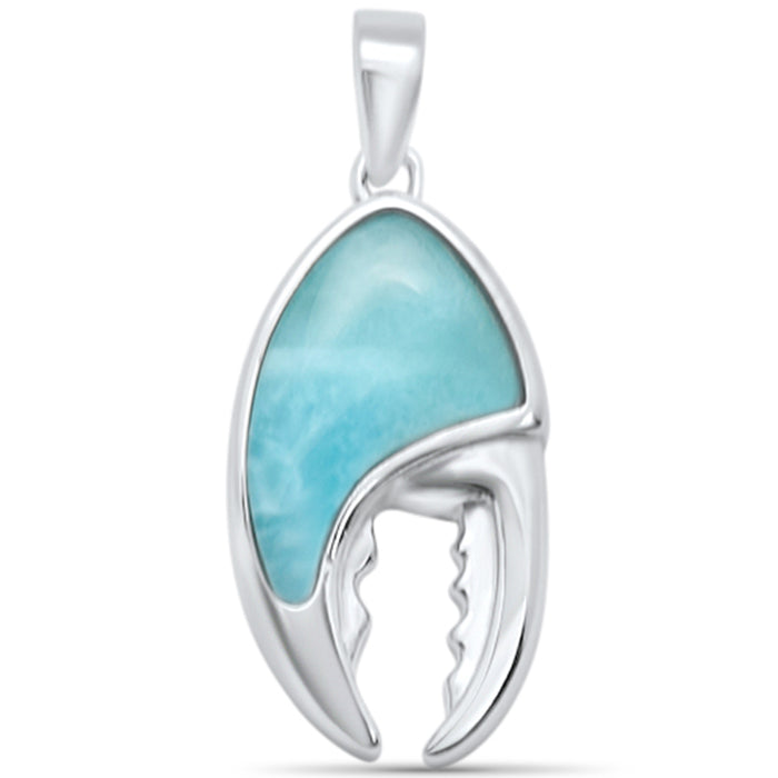Natural Larimar Lobster Crab Claw .925 Sterling Silver Charm Pendant