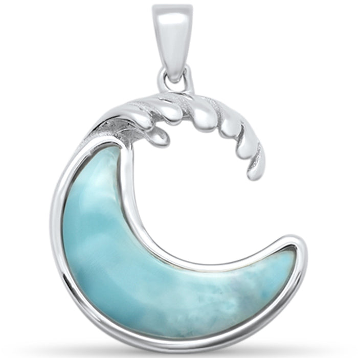 Natural Larimar Wave Wipe out .925 Sterling Silver Charm Pendant