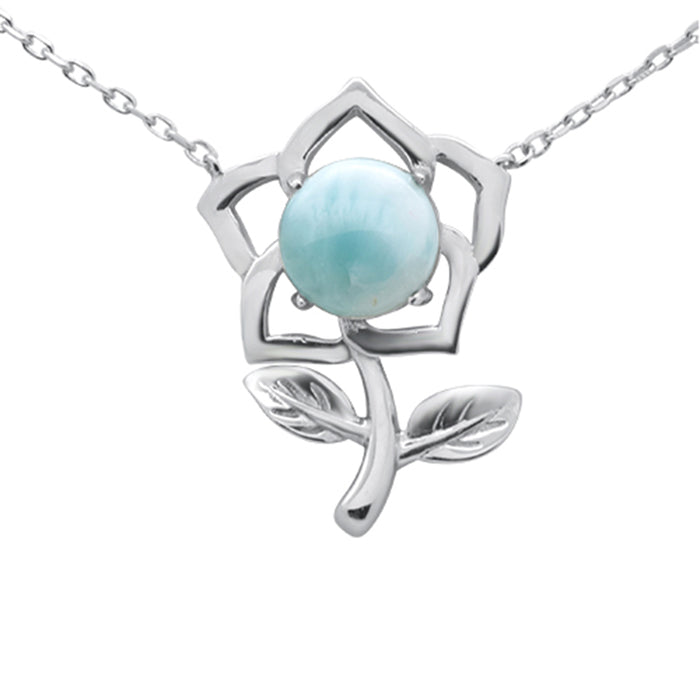 CLOSEOUT! .925 Sterling Silver Natural Larimar Flower Pendant Necklace 16-18" Extension