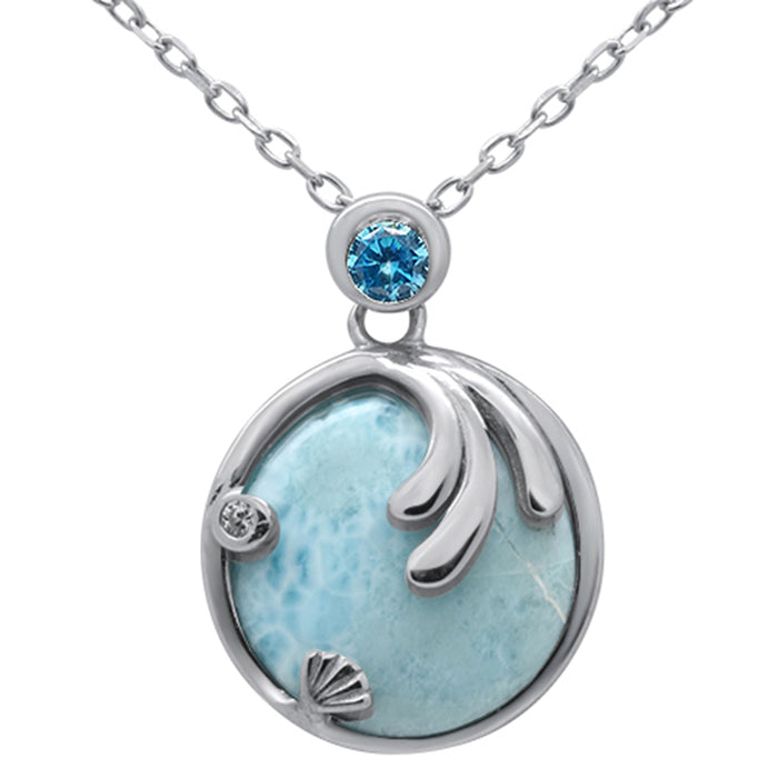 .925 Sterling Silver Natural Larimar & Blue Topaz Pendant Necklace 16-18" Extension