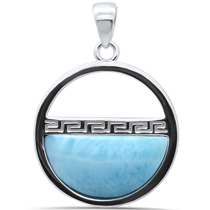 Natural Larimar Greek Design .925 Sterling Silver Pendant
