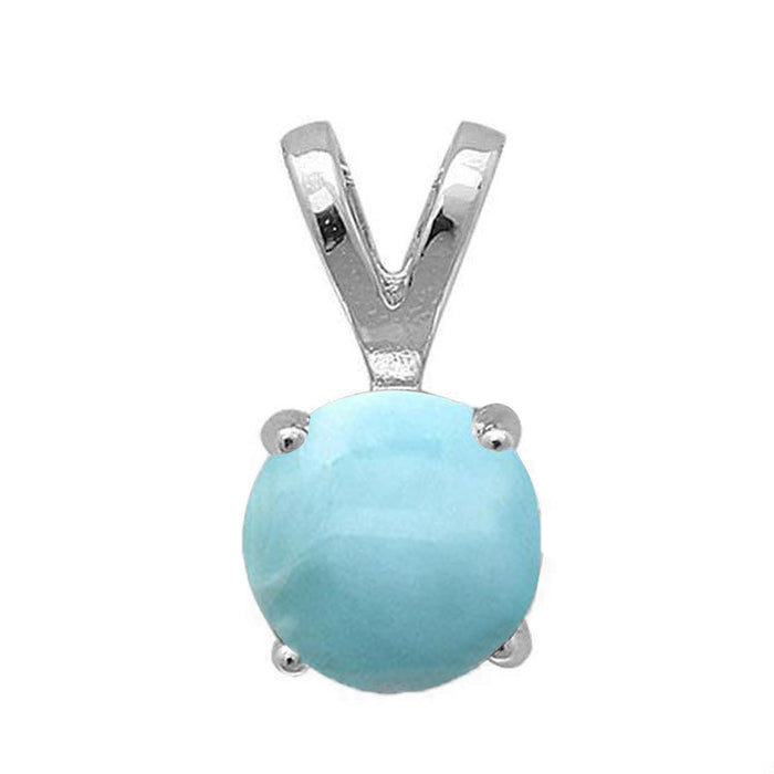 Round Natural Larimar .925 Sterling Silver Pendant