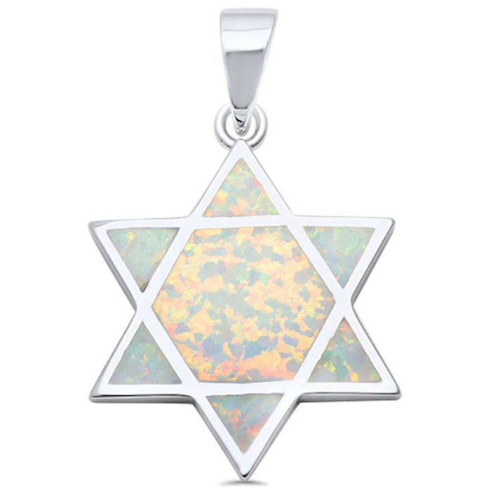 CLOSEOUT! White Opal Star Of David .925 Sterling Silver Pendant