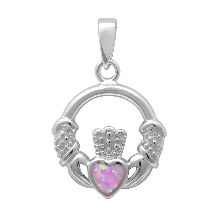 CLOSEOUT! Pink Opal Claddagh Pendant .925 Sterling Silver