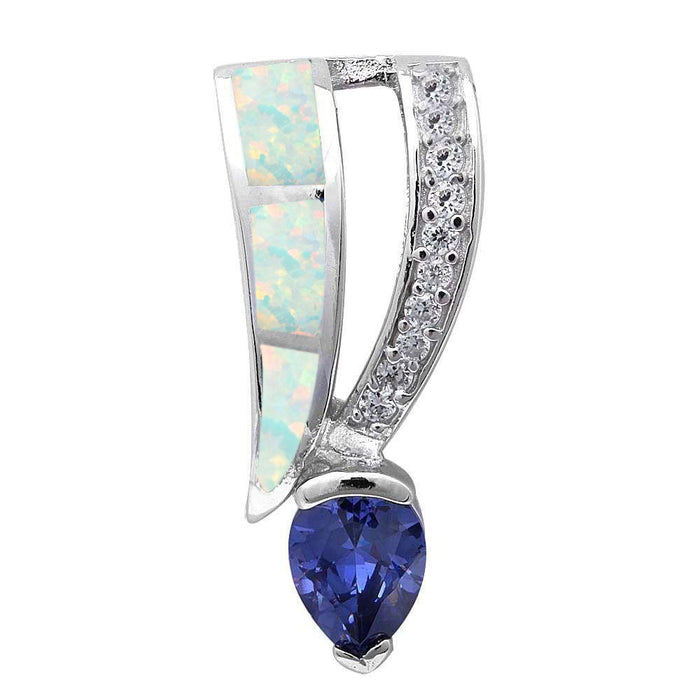 White Opal, Tanzanite, & Cubic Zirconia .925 Sterling Silver Pendant