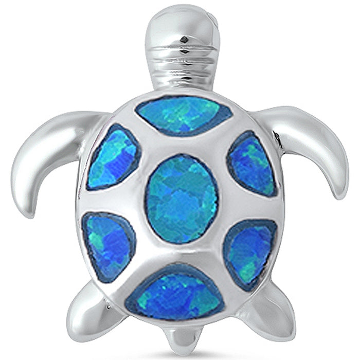 Blue Opal Spots Turtle .925 Sterling Silver Pendant