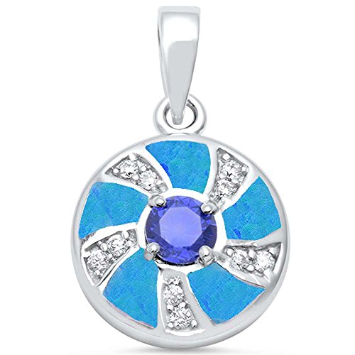 CLOSEOUT! Round Lab Created Blue Opal, Simulated Tanzanite & Cz .925 Sterling Silver Pendant