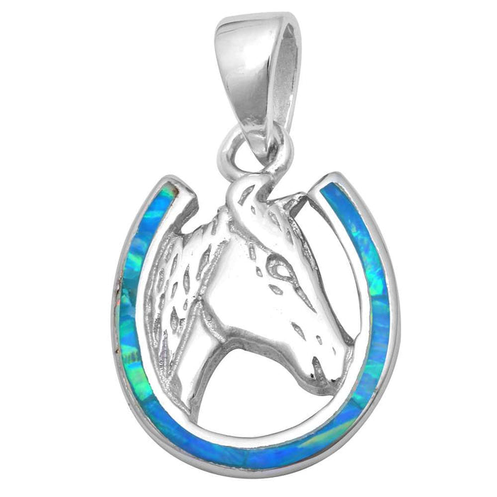 Blue Opal Horse .925 Sterling Silver Pendant
