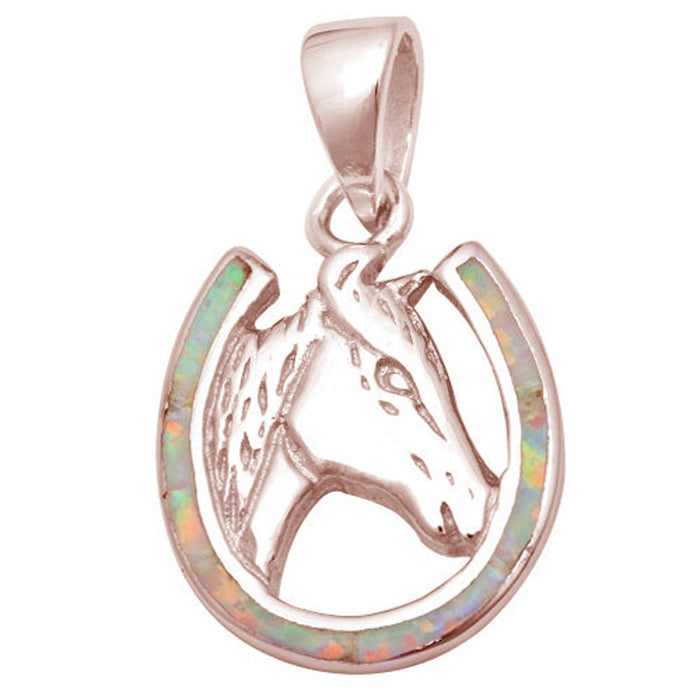 CLOSEOUT! Rose Gold Plated Pink Opal Horse .925 Sterling Silver Pendant