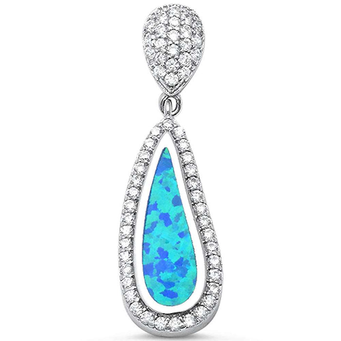 CLOSEOUT! Blue Opal & Micro Pace Cz .925 Sterling Silver Pendant