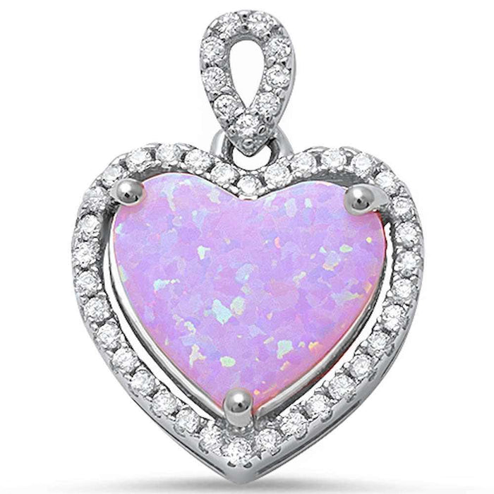 CLOSEOUT! Pink Fire Opal & Cubic Zirconia Heart Charm .925 Sterling Silver Pendant