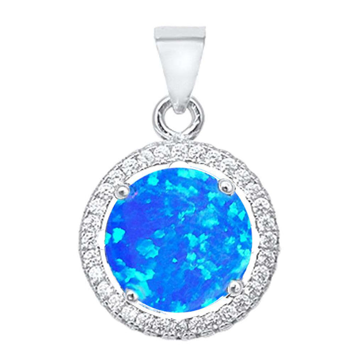 CLOSEOUT! Round Blue Opal & Cubic Zirconia .925 Sterling Silver Pendant