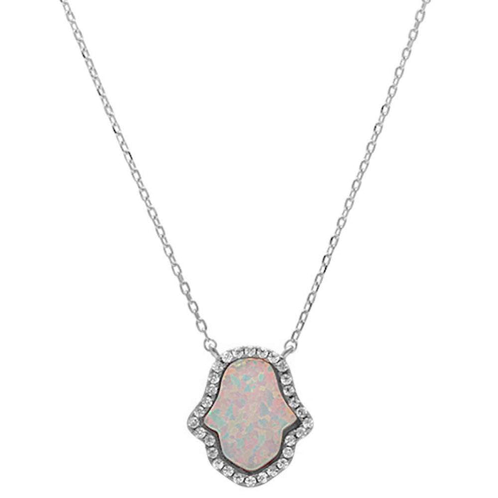 CLOSEOUT! White Opal Hamsa .925 Sterling Silver Pendant Necklace