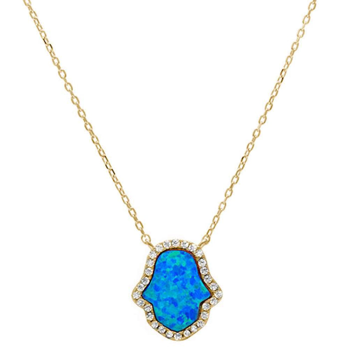 CLOSEOUT! Yellow Gold Plated Lab Created Blue Opal .925 Sterling Silver Pendant Necklace