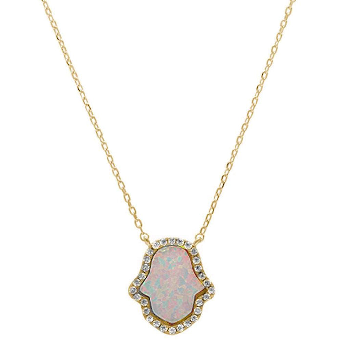 CLOSEOUT! Yellow Gold Plated White Opal .925 Sterling Silver Pendant Necklace