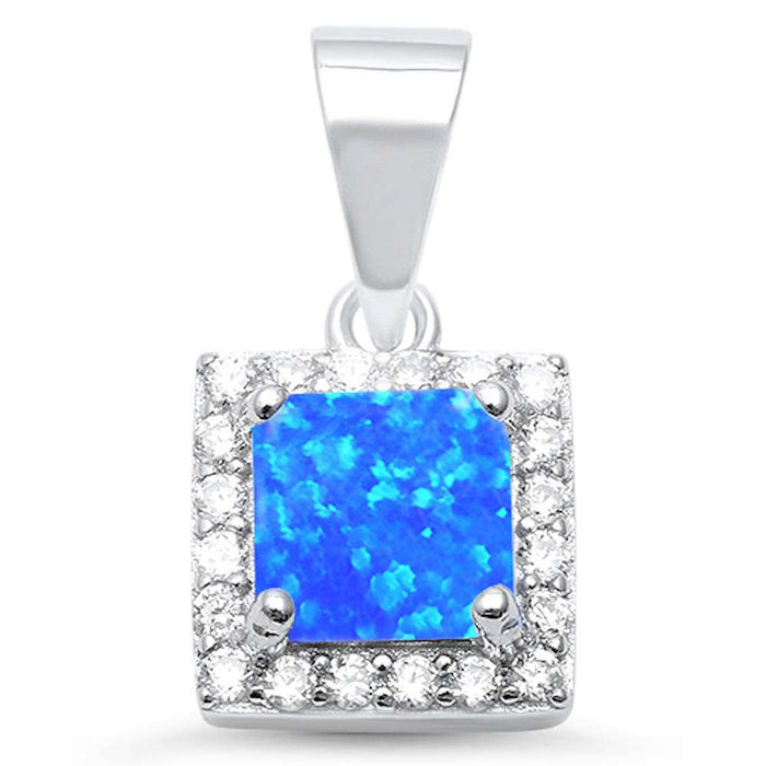 CLOSEOUT! Square Blue Opal & Cubic Zirconia .925 Sterling Silver Pendant