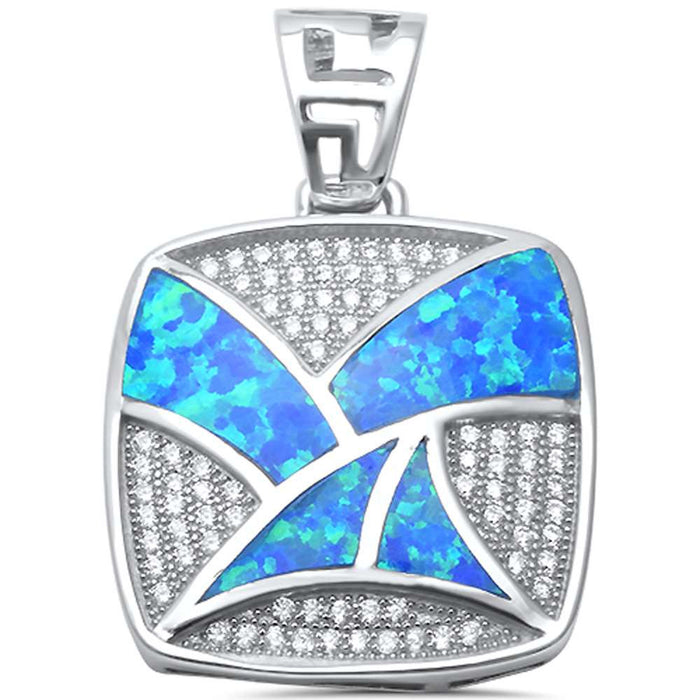 CLOSEOUT! Blue Opal & CZ Square .925 Sterling Silver Pendant