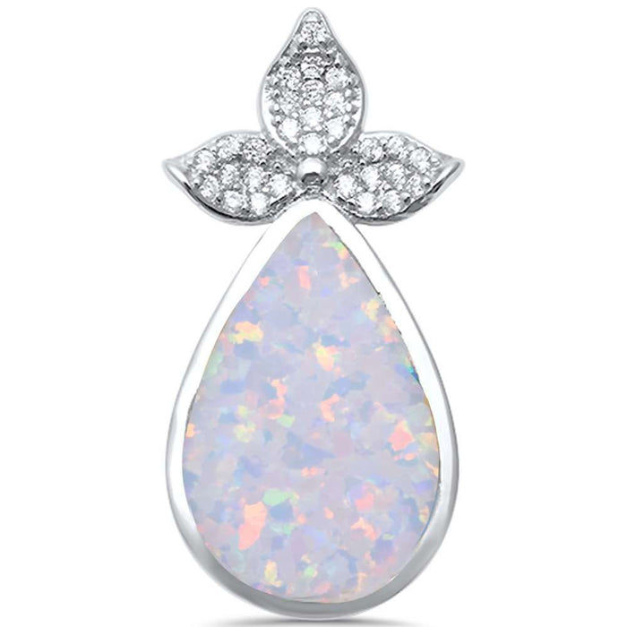 CLOSEOUT! White Opal with CZ Pear Tear Drop .925 Sterling Silver Pendant