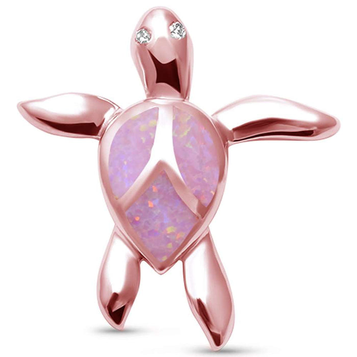 CLOSEOUT! Cute Pink Opal Rose Gold Turtle .925 Sterling Silver Pendant