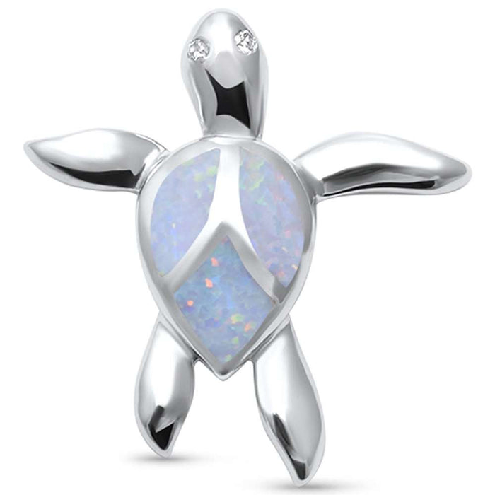 CLOSEOUT! Cute White Opal Turtle .925 Sterling Silver Pendant