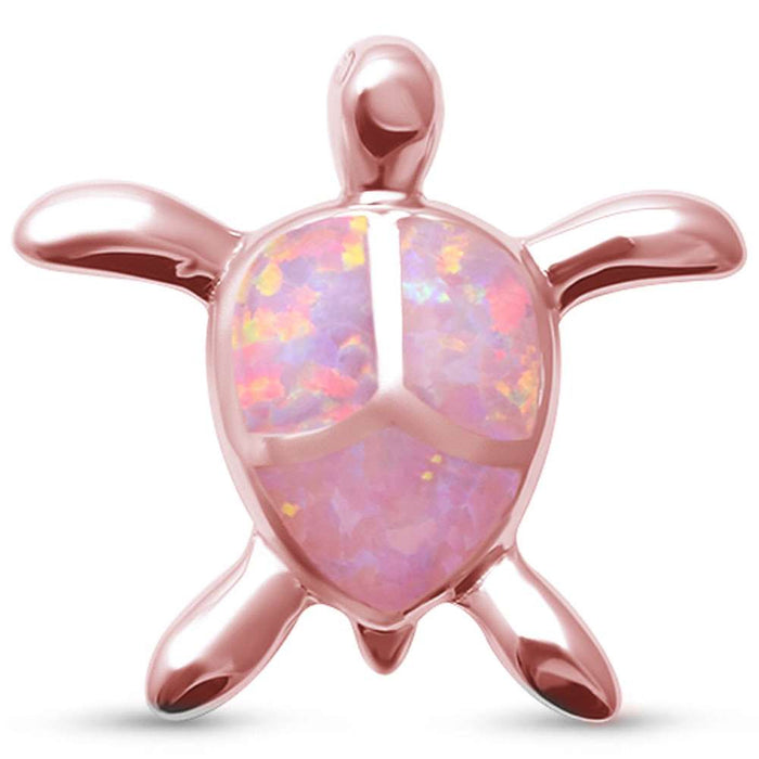 CLOSEOUT! Cute Pink Opal Rose Gold Turtle .925 Sterling Silver Pendant