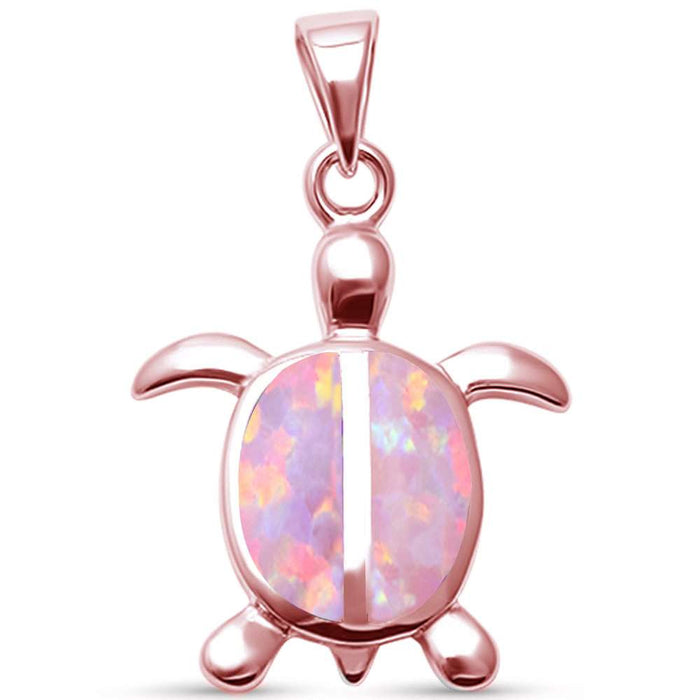 CLOSEOUT! Cute Pink Opal Rose Gold Turtle .925 Sterling Silver Pendant