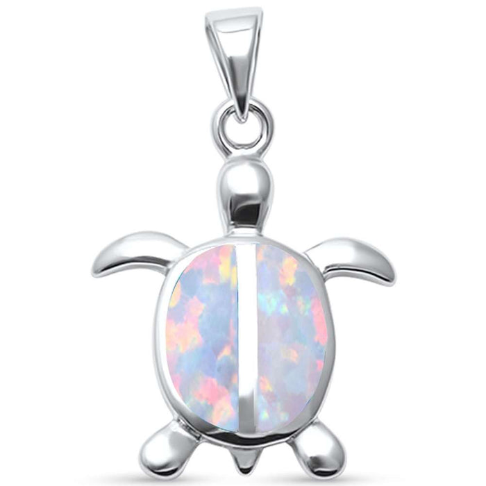 CLOSEOUT! Cute White Opal Turtle .925 Sterling Silver Pendant