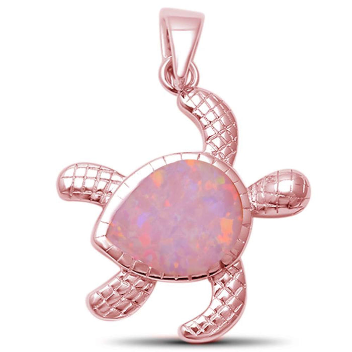 Cute Pink Opal Rose Gold Turtle .925 Sterling Silver Pendant