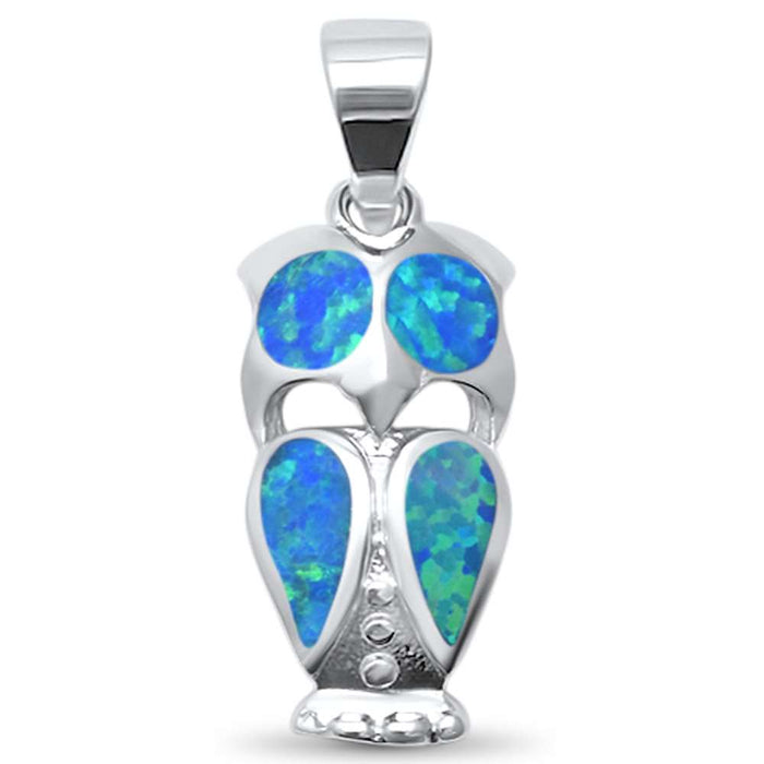 CLOSEOUT! Blue Opal Whimsical Owl .925 Sterling Silver Charm Pendant