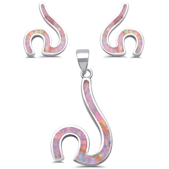 CLOSEOUT! Pink Opal Wave .925 Sterling Silver Earring & Pendant set 1"