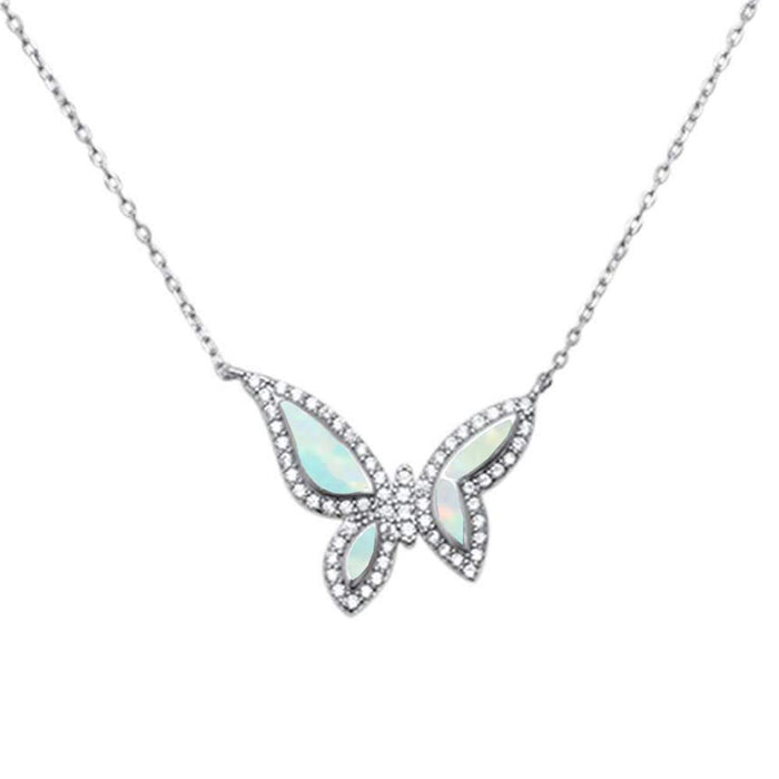 White Opal Butterfly .925 Sterling Silver Necklace