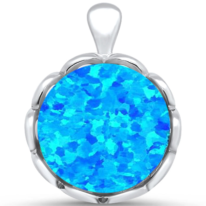 CLOSEOUT! Blue Opal Round .925 Sterling Silver Pendant