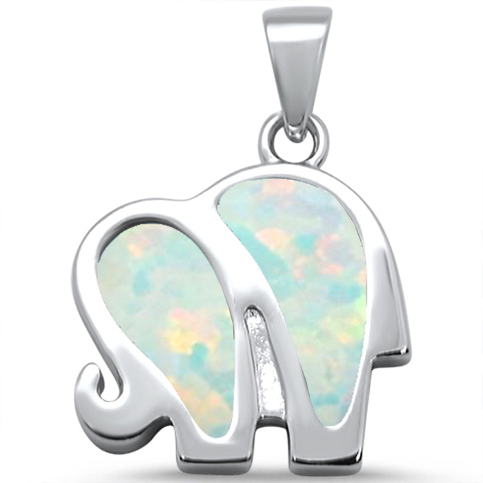 CLOSEOUT! White Opal Elephant .925 Sterling Silver Pendant
