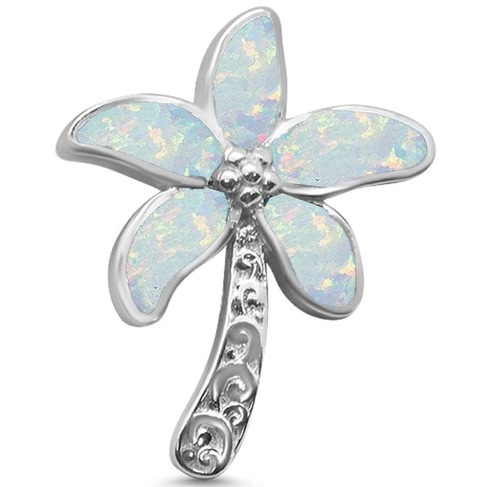 White Opal Beach Palm Tree .925 Sterling Silver Charm Pendant