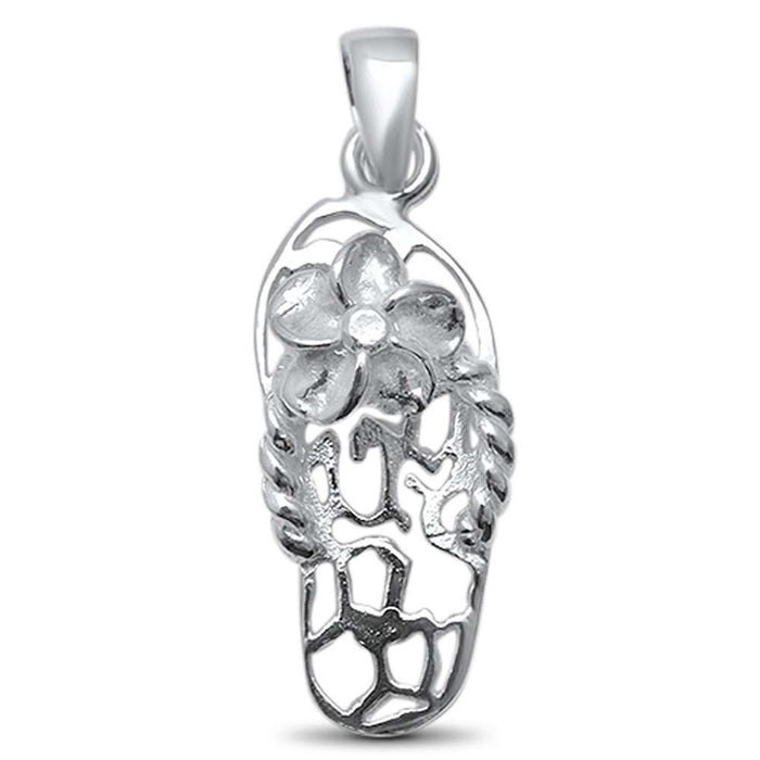 CLOSEOUT! Plain Plumeria Design Sandal Flip Flop .925 Sterling Silver Charm Pendant