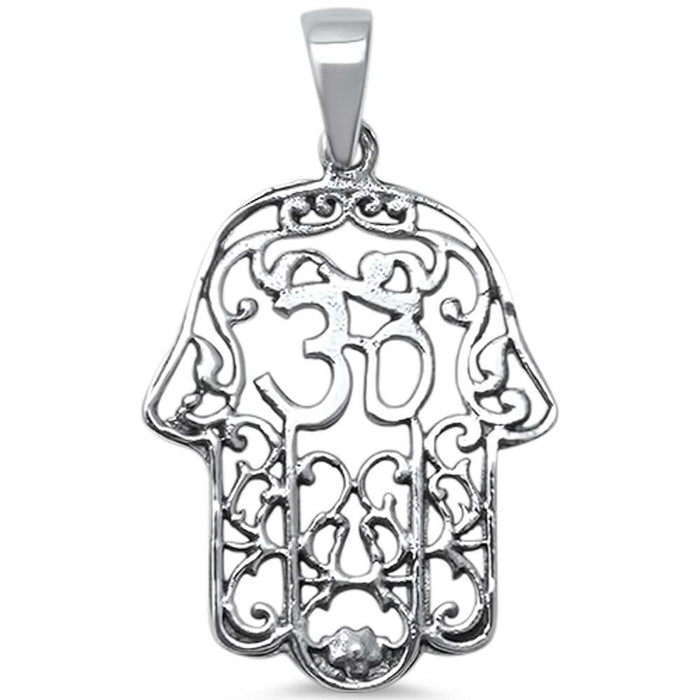 CLOSEOUT! Plain Kabbalah Hand of God Om Evil Eye .925 Sterling Silver Charm Pendant