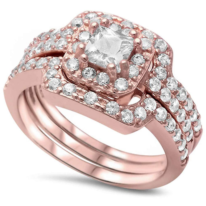 CLOSEOUT!3 Piece Rose Gold Plated Cubic Zirconia .925 Sterling Silver Ring Set