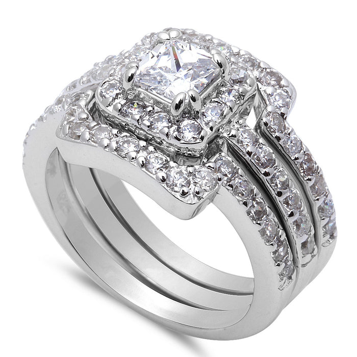 CLOSEOUT! 3 PIECE ENGAGEMENT BRIDAL Set .925 Sterling Silver Ring
