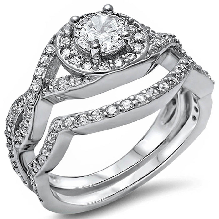 CLOSEOUT! 1ct Cubic Zirconia Twisted Band Two Piece Bridal Set .925 Sterling Silver