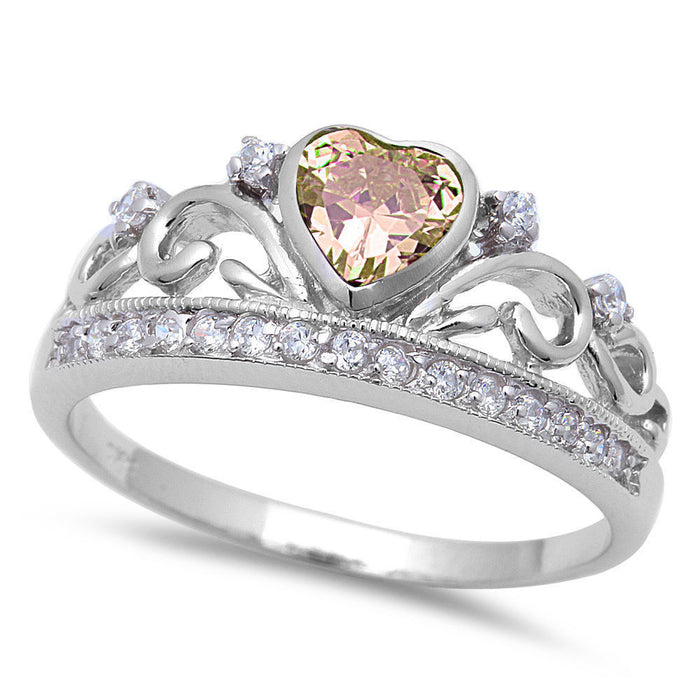CLOSEOUT!Beautiful CHAMPAGNE CZ Heart and White cubic Zirconia .925 Sterling Silver Ring