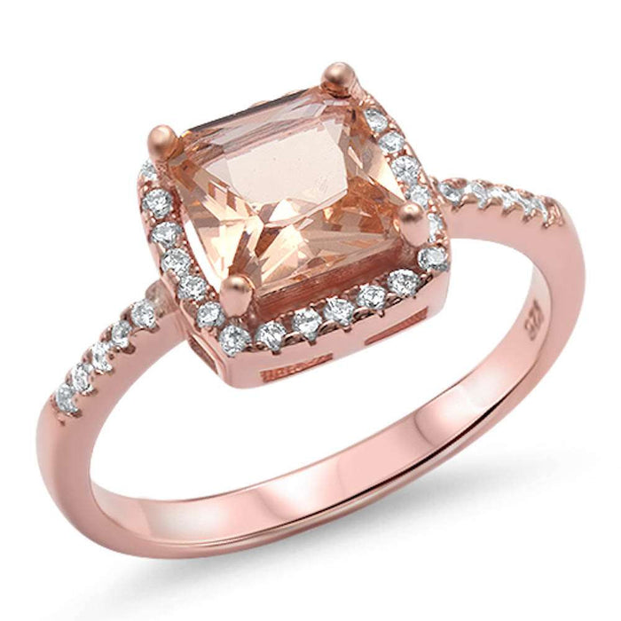 CLOSEOUT! Princess Cut Morganite & Cz Engagment .925 Sterling Silver Ring Sizes 4-11