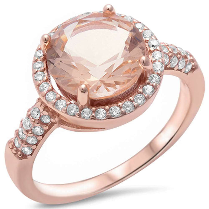 CLOSEOUT! Rose Gold Plated Halo Morganite & Pave Cubic Zirconia .925 Sterling Silver Ring