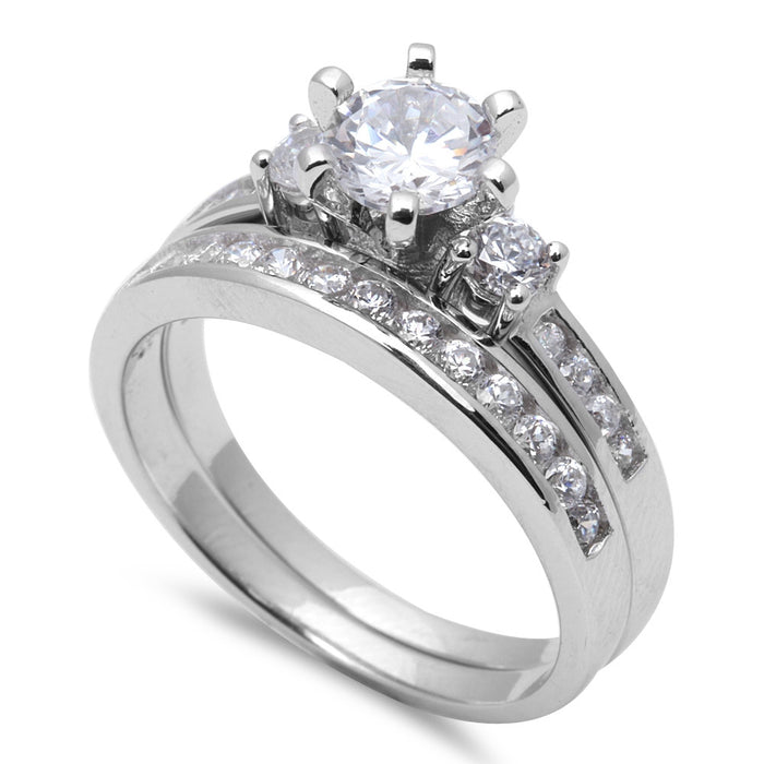 CLOSEOUT! 1.25Ct Round Cz Bridal Wedding Set .925 Sterling Silver Ring