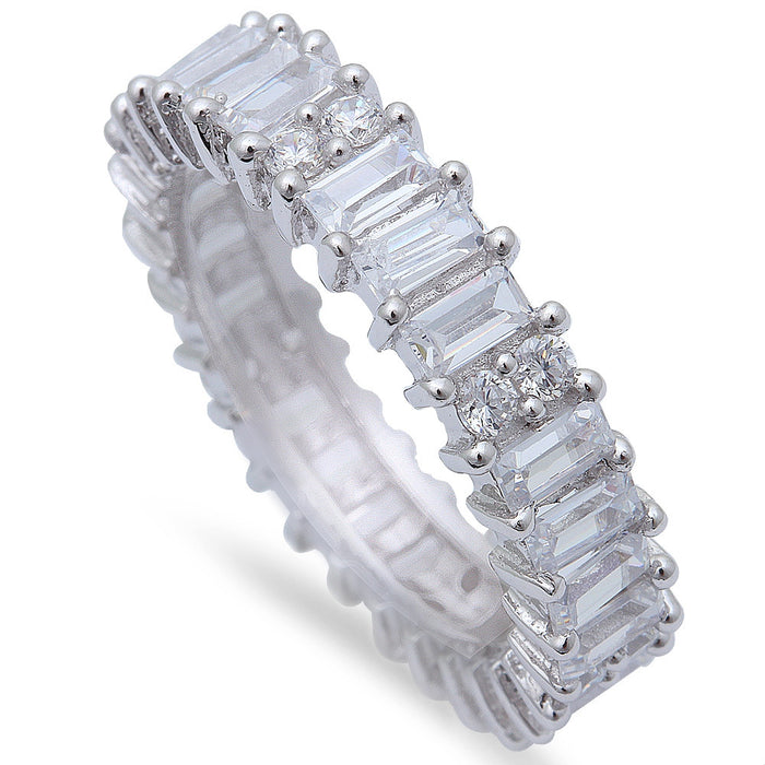 CLOSEOUT!2.5Ct Emerald Cut Cz Eternity Wedding Band .925 Sterling Silver Ring