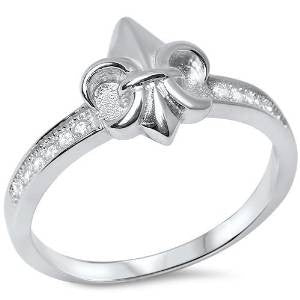 CLOSEOUT!Irish Symbol Fleur De Lis w/ CZ .925 Sterling Silver Ring