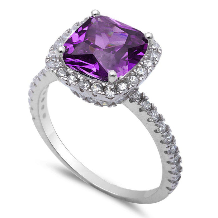CLOSEOUT! 3ct Cushion Cut Faceted Amethyst CZ .925 Sterling Silver Ring